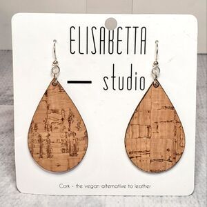 Elisabetta Studio Vegan Cork Dangle Earrings Boho Bohemian Coastal New NWT